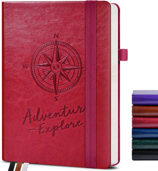 Lined Journal Notebook for Men Women, 160 Pages Ruled Paper, Inner Pocket, A5 Hardcover Vintage Leather Notebooks for Work, School, Travel Journaling,Daily Diary,Notepad 5.8" x 8.5" (Burgundy)