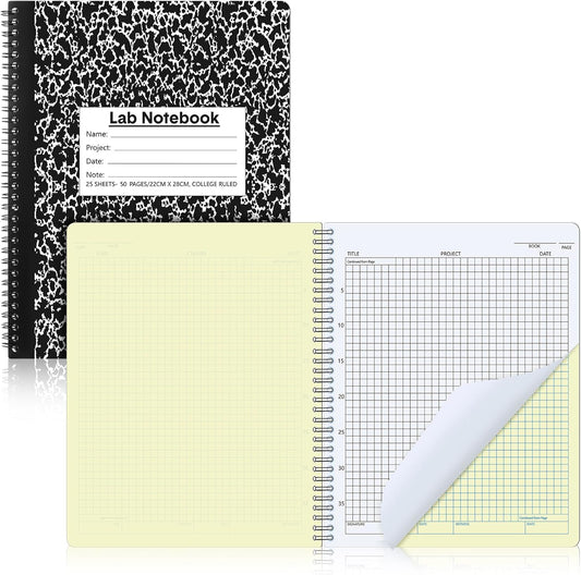 1 Pack Carbonless Lab Notebook Carbon Copy 8.5'' x 11'' Laboratory Engineering Chemistry Computation Notebook Science Grid Contains 25 Set Pages 50 Sheets Total Coil Binding