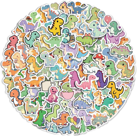 Aowplc 100 Pcs Cute Dinosaur Stickers Pack | Vinyl Stickers for Kids & Toddlers | Dinosaur Party Favors Crafts and Rewards