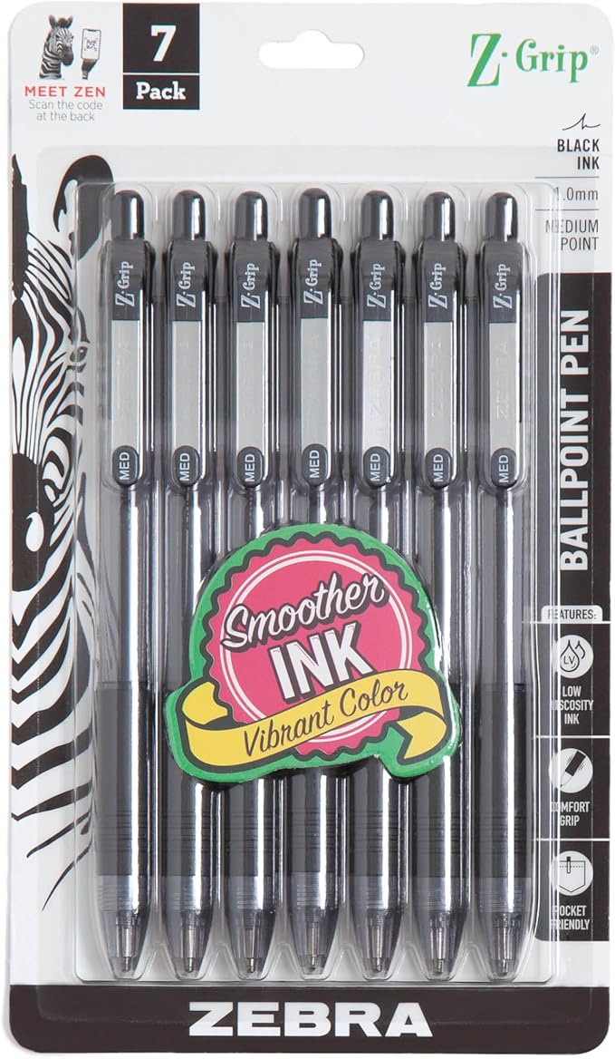 Zebra Pen Z-Grip Retractable Ballpoint Pen, Smooth-Flowing Black Ink, 1.0mm by ZebraPen