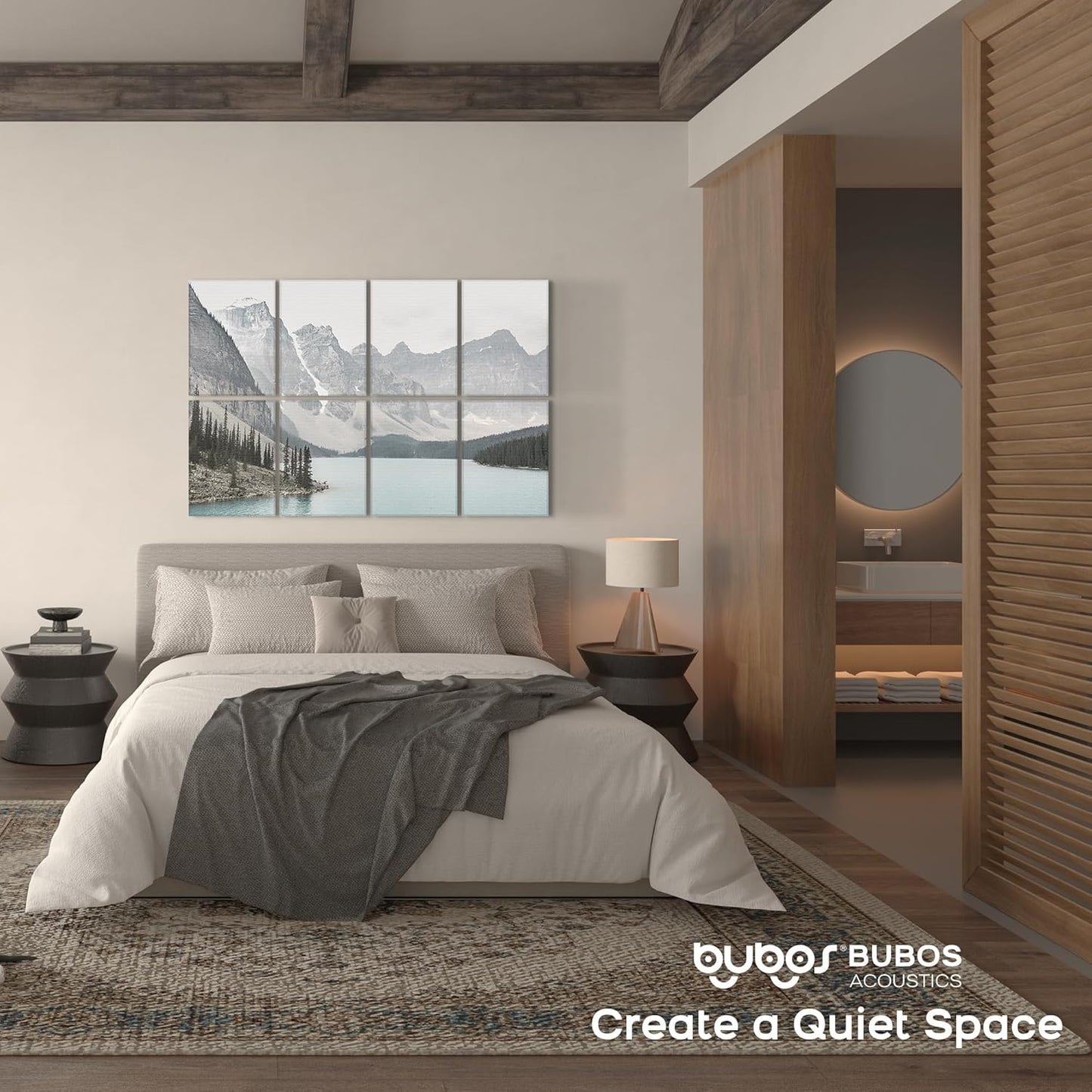 BUBOS 8 Pack Art Acoustic Panels Soundproof Wall Panel,47.2X31.4 Inches Sound Absorbing Panel,Self-adhesive Decorative Acoustical Wall Panels, Acoustic Treatment for Ceiling Home Office（Lake）