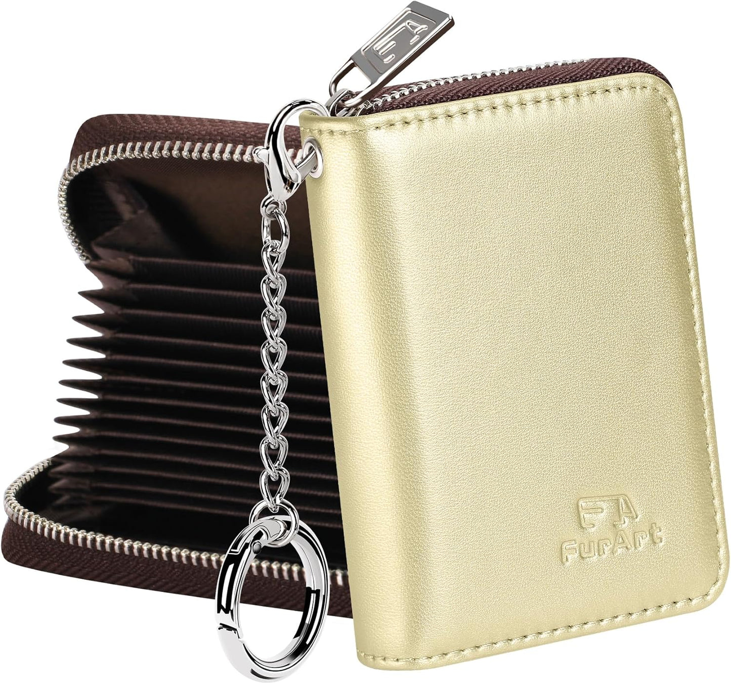 FurArt Zipper Wallet Women, RFID Blocking Credit Card Wallet, Business Card Holder, Compact Size KeyChain Wallet