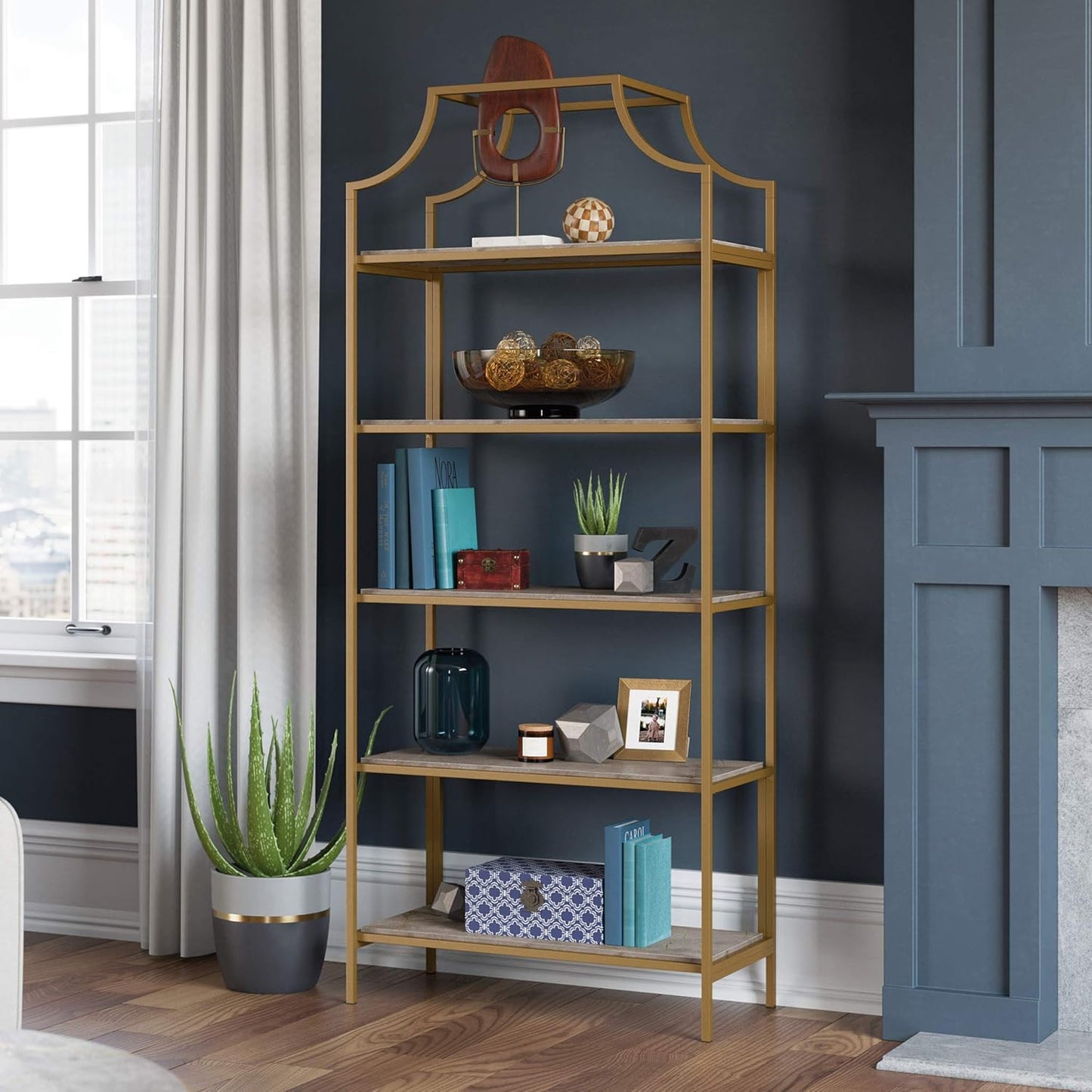 Sauder International Lux Open Shelving, Deco Stone Finish