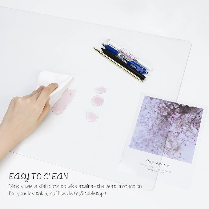 Oterri Clear Writing Desk Pad, 31.5’’x15.7” Heat Resistant Waterproof PVC Round - Image 5