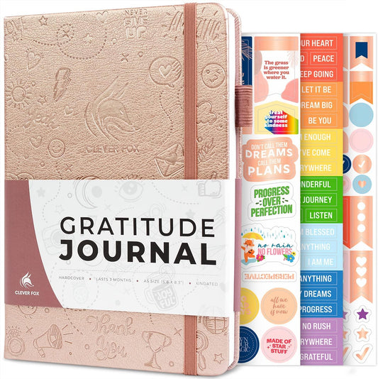 Clever Fox Gratitude Journal – Happiness, Positivity & Affirmation Daily Journal – Inspirational Daily Notebook – 3 Months, A5 (Rose Gold)