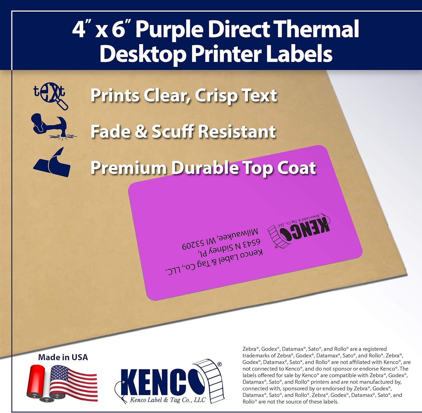 4" X 6" Direct Thermal Perforated Stickers Labels for Shipping Labels, Inventory, and Color Coding - Compatible with Zebra, Rollo, Godex and More (Purple, 24 Rolls)