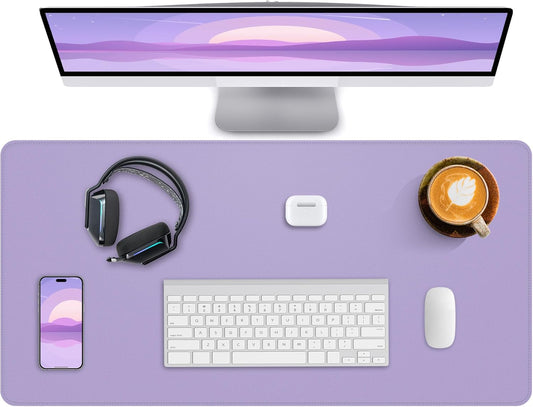 Leather Desk Pad Protector,Office Desk Mat,Large Mouse Pad, Non-Slip PU Leather Desk Blotter,Desk Pad,Waterproof Desk Writing Pad for Office and Home (Light Purple,35.4" x 17")