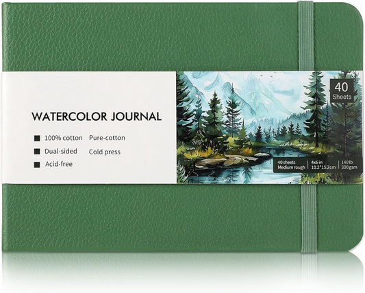 40 Sheets Watercolor Journal 4x6in, 140 lb/300 GSM Watercolor Sketchbook Cold Press Watercolor Paper Watercolor Notebook for Art Painting, Drawing, Mixed Media