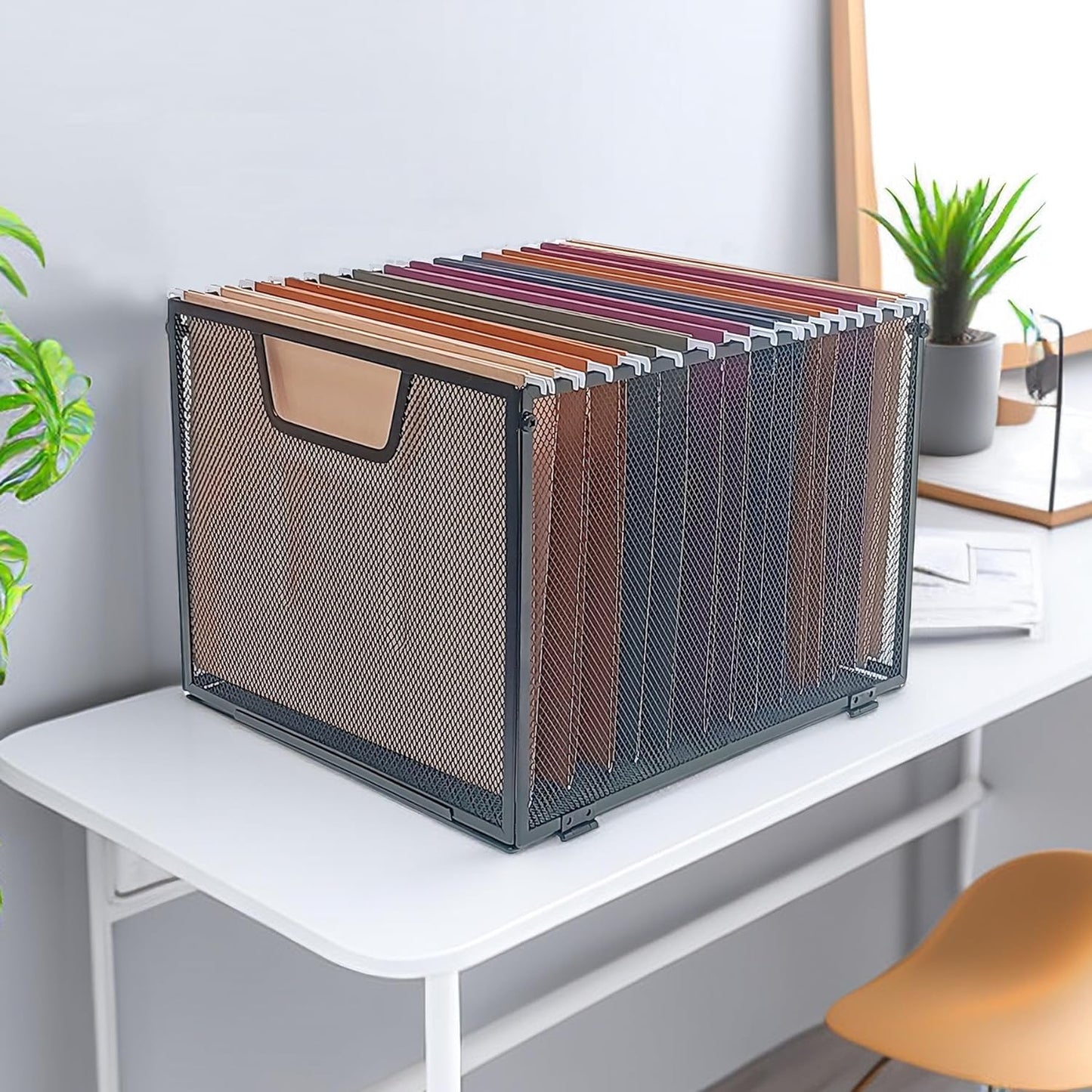 Modern Black Metal Mesh Hanging File Organizer, Office/School/Home File Crate, 13.8 x 12 x 10 inches