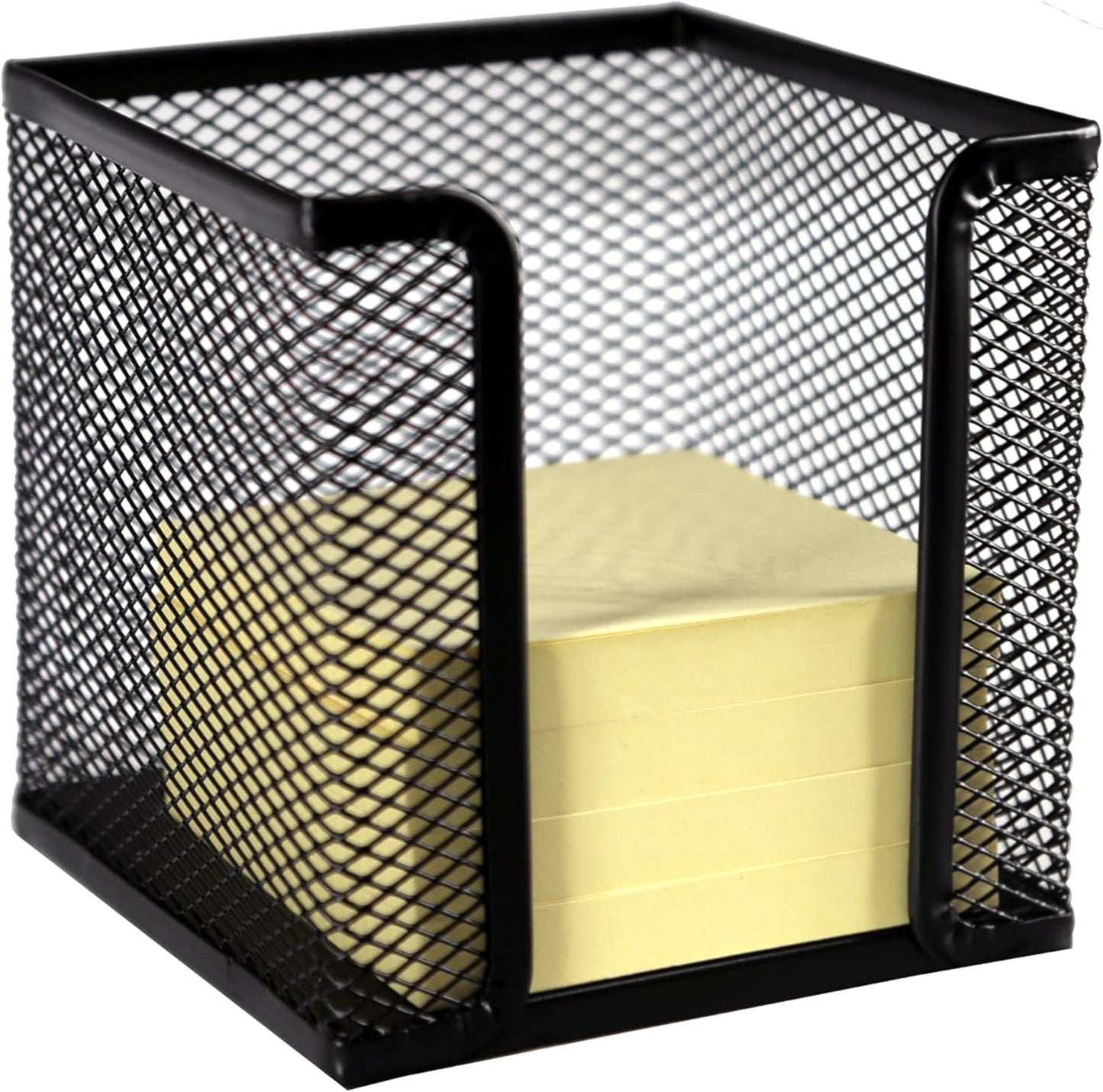 Huron Desktop Desk Sticky Note Pad Memo Note Cube Holder Dispenser for Office Home School, Black Metal Mesh
