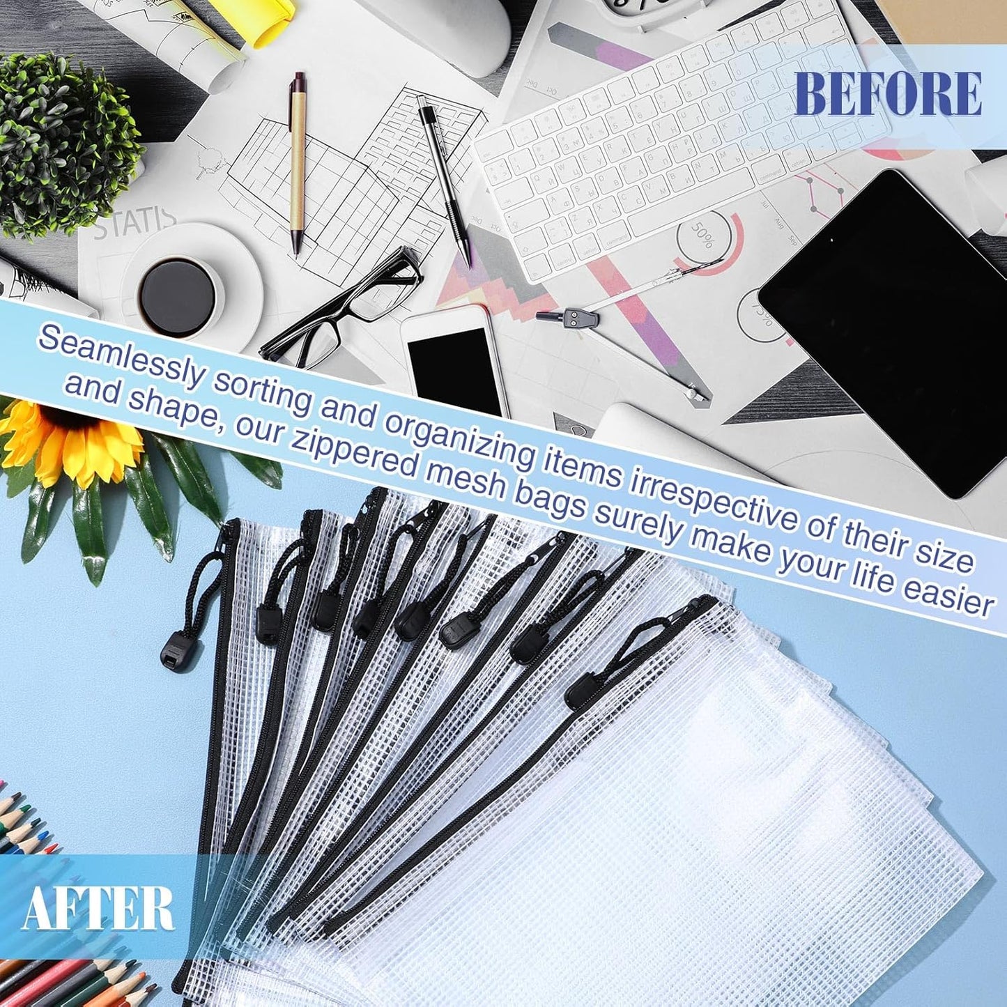 Jetec 32 Pcs Mesh Zipper Bags Toy Storage Bikini Organizer Bag Bolsas Para Guardar Trajes De Baño Waterproof Zipper Reusable Pouch Puzzle Multipurpose for Storage Office(Black,9 x 7 Inch)