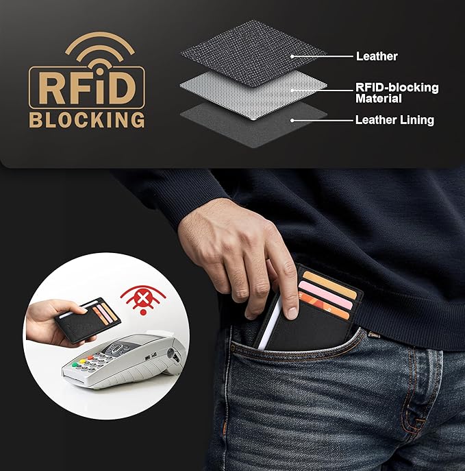 Travelambo Slim Wallet Front Pocket Minimalist Leather RFID Blocking Medium Size - Image 5