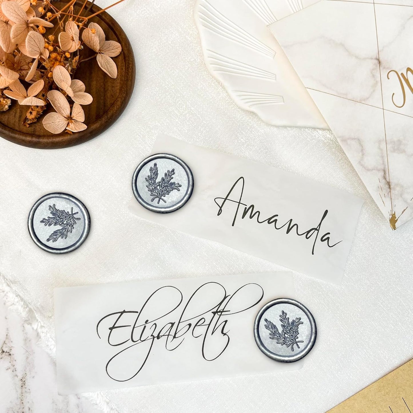 100Pcs Wax Seal Stickers Handmade Envelope Seals Self Adhesive Wax Stickers for Wedding Party Invitations, Envelope, Gift Wrap, Christmas(Rosemary Style, Gray Blue)