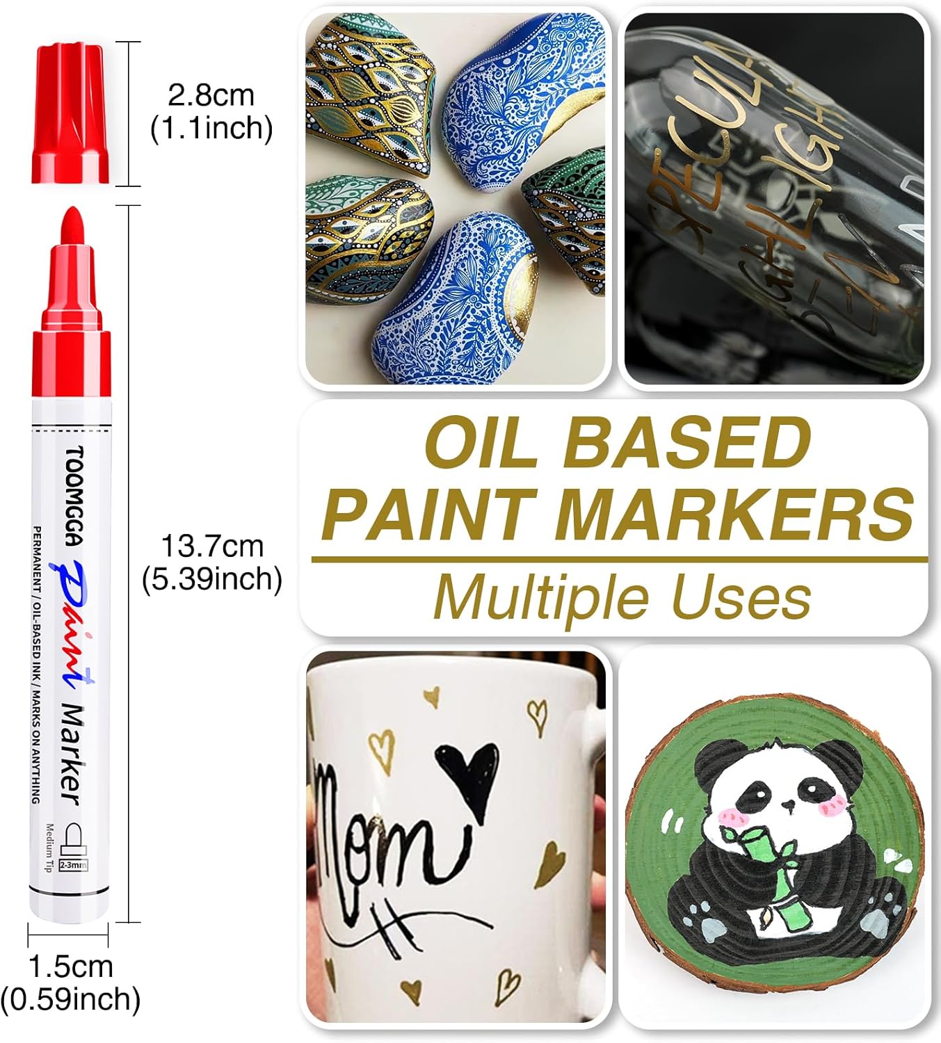 Yellow Permanent Paint Pens Paint Markers - 8 Pack Oil Based Markers, Quick Drying and Waterproof Marker Pen, Car Tire, Metal, Rock Painting, Wood, Ceramic, Plastic, Canvas, Mugs, Medium Tip