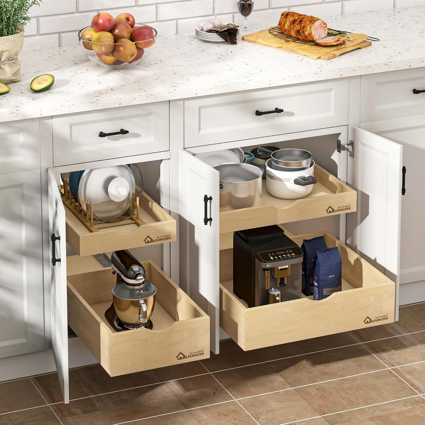 WelFurGeer Soft Close Pull Out Drawers for Kitchen Cabinets, 23" W x 22" D Pull Out Cabinet Organizer, Smooth Slide-Out Shelves for Kitchen Cabinets, Space-Saving Pullout Drawer for Home Organization