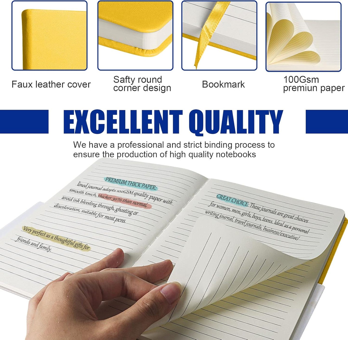 Lined Journal Notebook, (bright yellow), 160 Pages, Medium 5.7 inches x 8 inches - 100 gsm Thick Paper, Hardcover