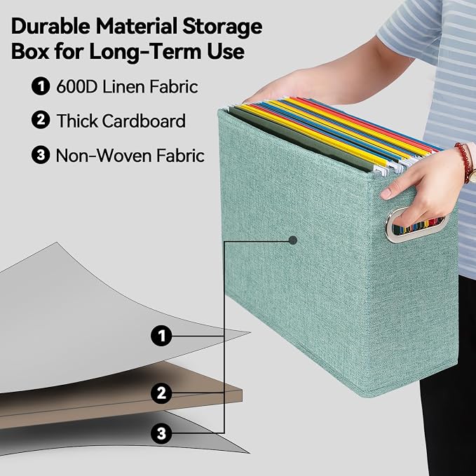 4 Pack Letter Size File Storage Box Collapsible, Fabric Hanging File Folders - Image 3