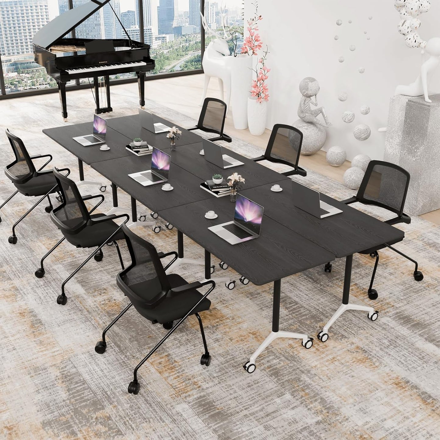 Conference Room Table with Flip-Top Design for Dynamic Meetings, Business Table Computer Desk with Heavy-Duty Frame,Foldable Seminar Meeting Tables for Home Office (2, F, 70.8IN)