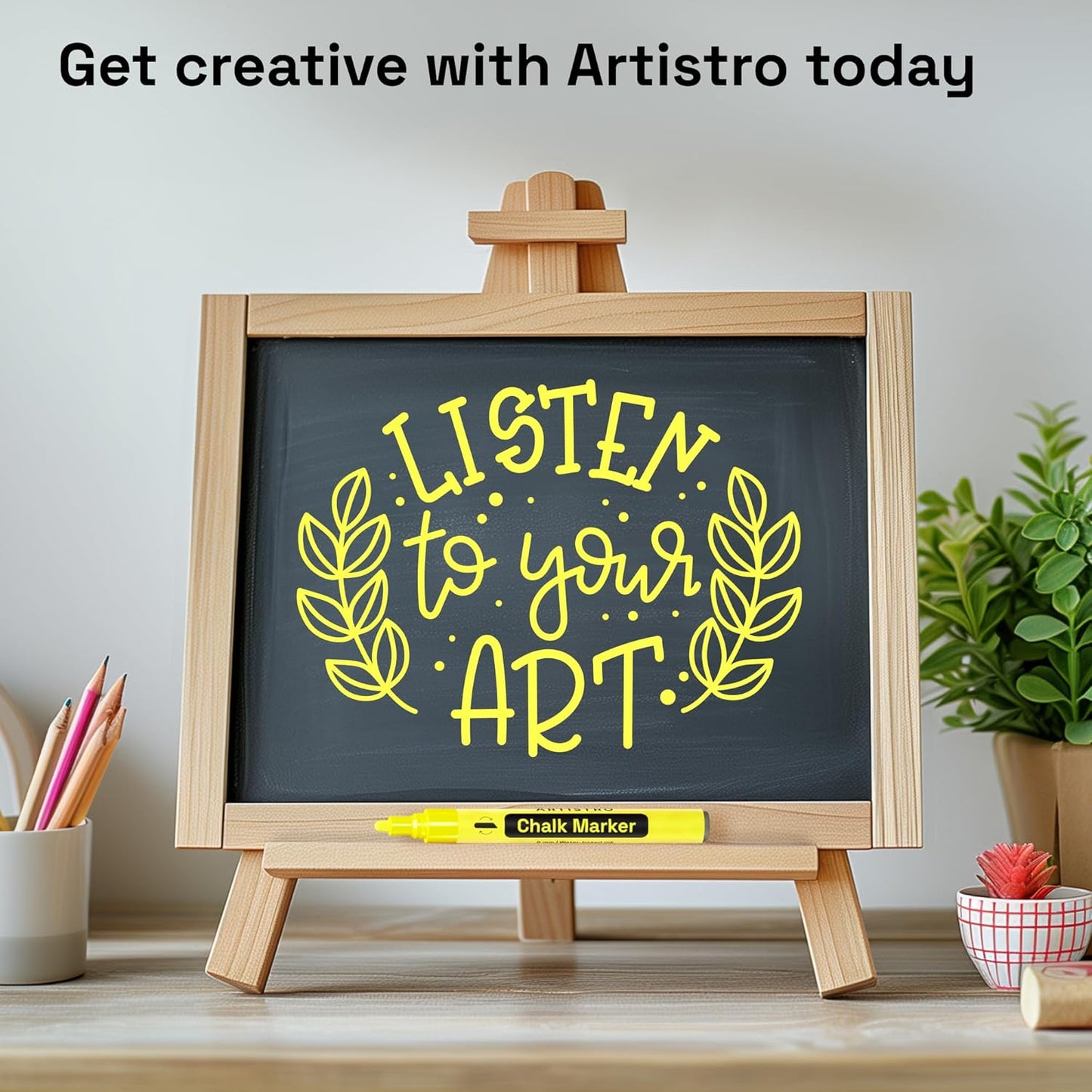 ARTISTRO 2 Yellow Liquid Chalk Markers - Erasable Chalk Pens with 6mm Reversible Tip for Blackboard, Chalkboard, Car Window, Glass - Ideal for China Markers, Restaurants & Bistro