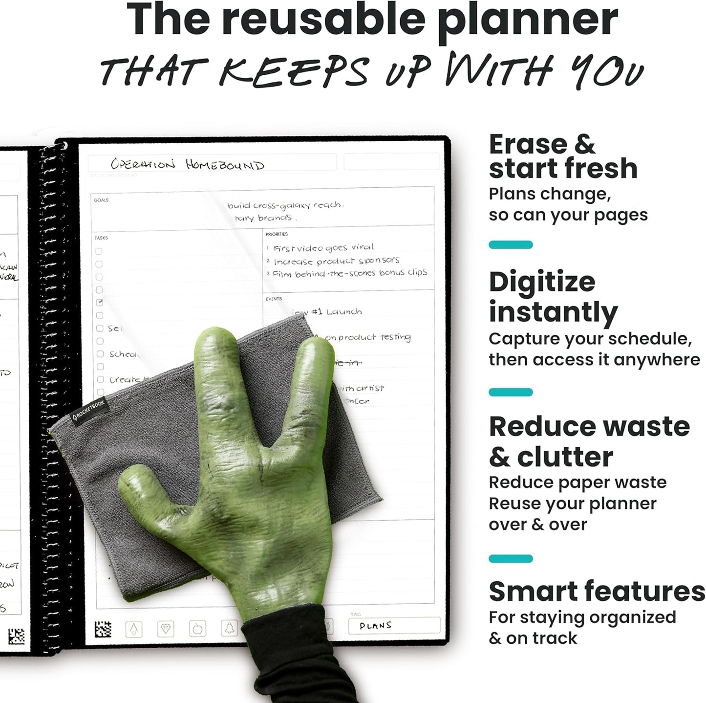 Rocketbook Flex Planner, Reusable Undated Smart, Letter Size 8.5x11 in Navy Blue – Daily, Weekly, Monthly, Annual Calendar, Tasks, Goals, Scheduling, Productivity, App Connected, Erasable, Durable Cover