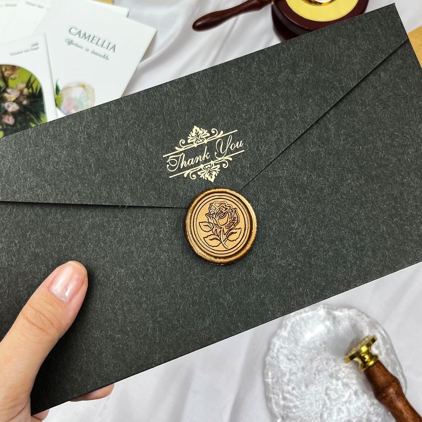 50Pcs Wax Seal Stickers Handmade Envelope Seals Self Adhesive Wax Stickers for Wedding Party Invitations, Envelope, Gift Wrap, Christmas(Rose Style, Bronze)