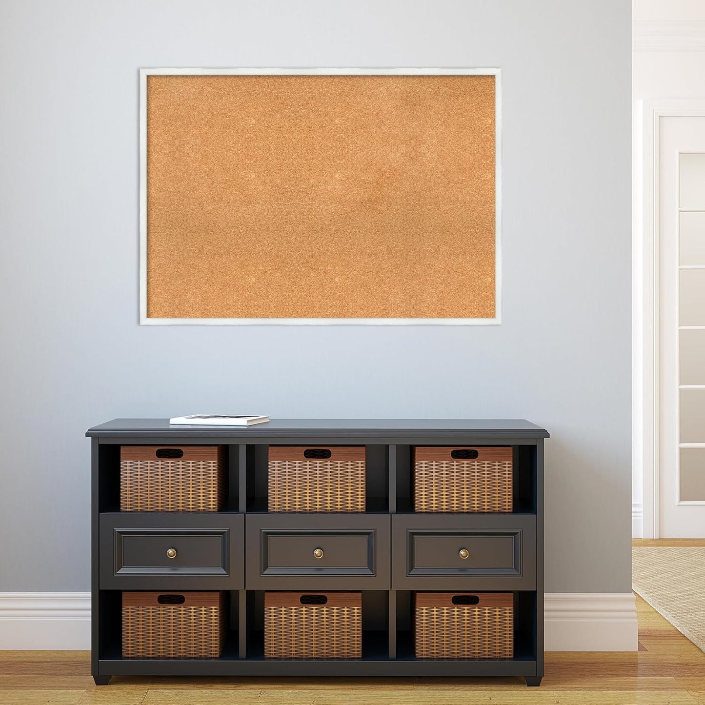 Amanti Art Natural Cork Board for Wall, 29x41 Vision Board with White Frame, X-Large Corkboard Office Decor for Home Organization, Country Rustic Corkboard Pinboard to Display Items for Home