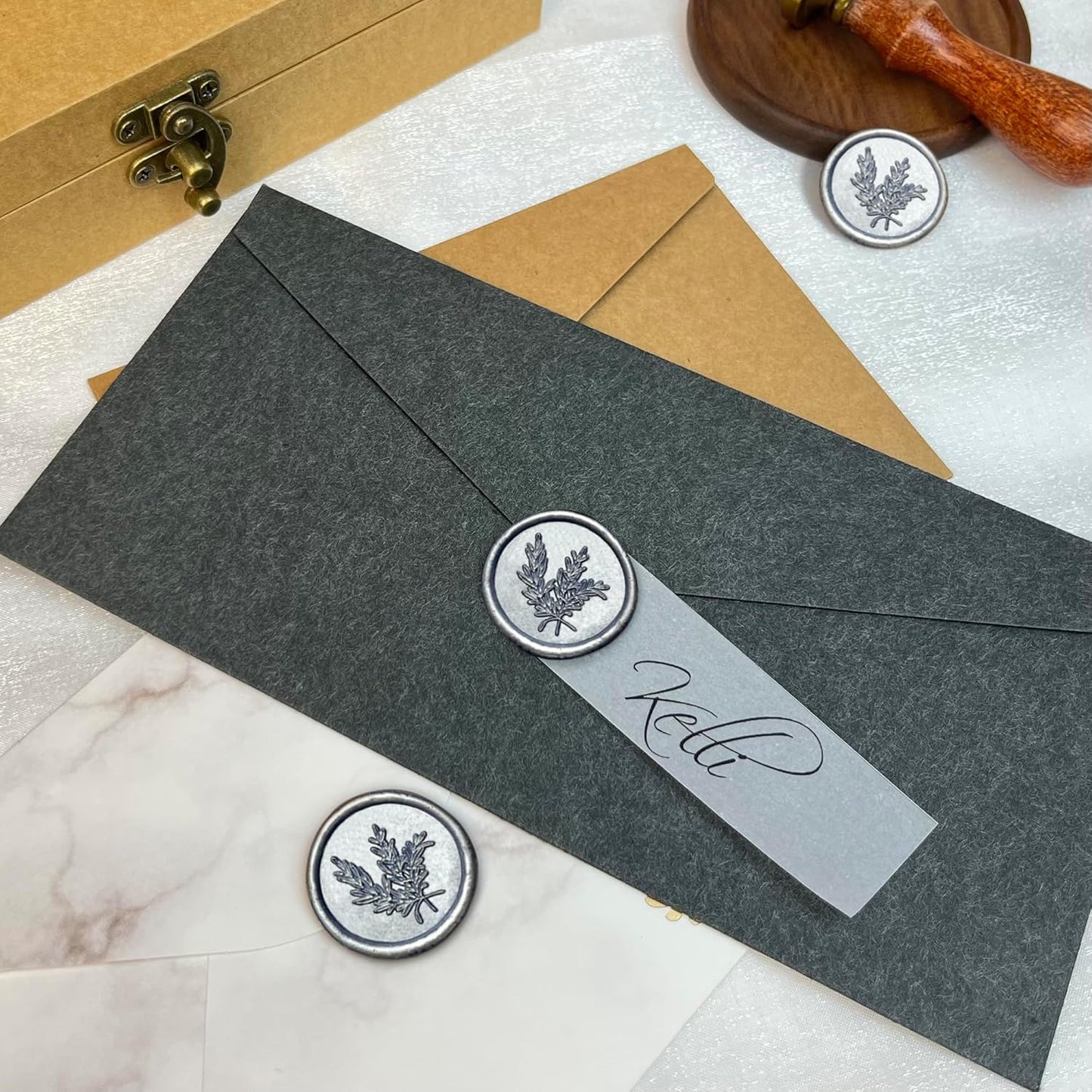 25Pcs Wax Seal Stickers Handmade Envelope Seals Self Adhesive Wax Stickers for Wedding Party Invitations, Envelope, Gift Wrap, Christmas(Rosemary Style, Gray Blue)