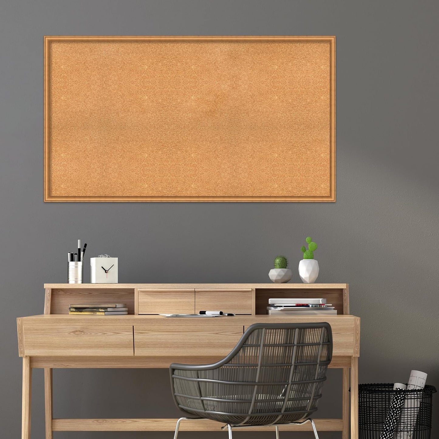 Amanti Art Natural Cork Board for Wall, 32x56 Vision Board with Bronze Frame, Oversize Corkboard Office Decor for Home Organization, Casual Corkboard Pinboard to Display Items for Home Organization