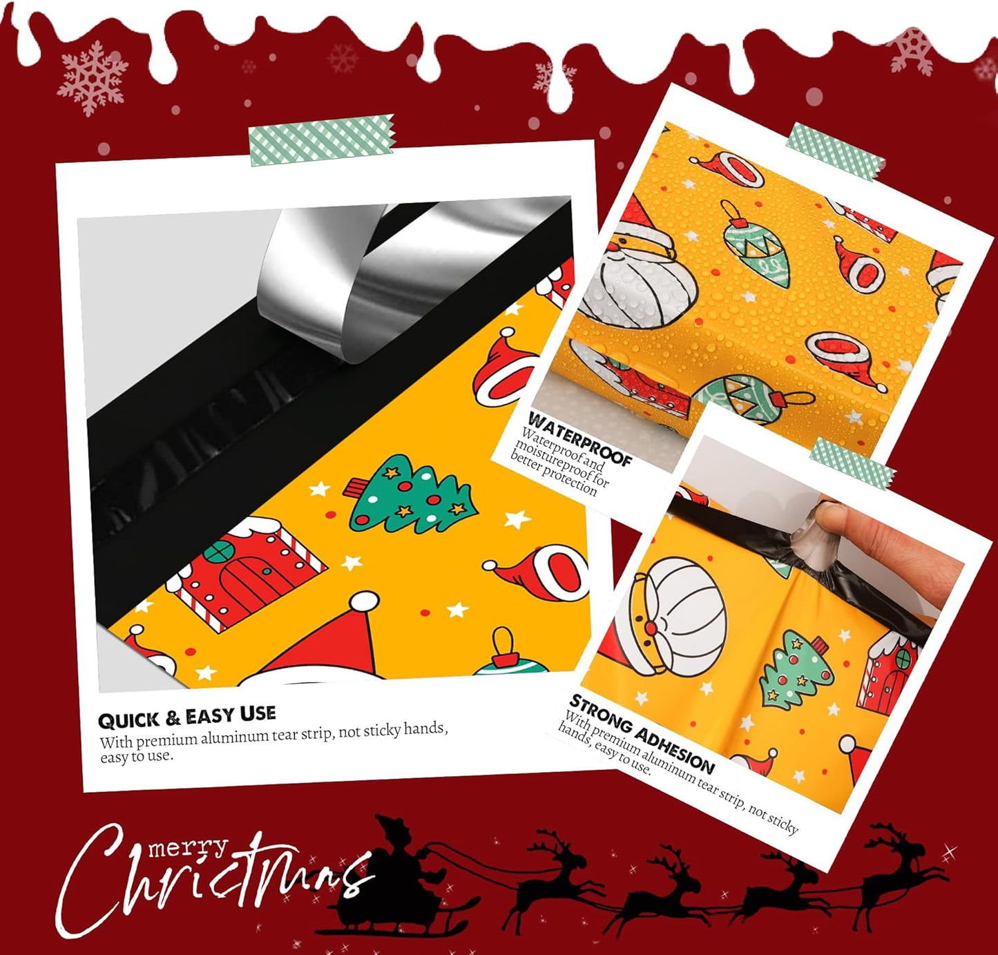 Christmas Poly Mailer 10x13 Inch 100 Pcs, Waterproof Shipping Bags for Clothing, Tear-Resistant Mailier, Strong Mailing With Self-Seal - Santa Claus Printed