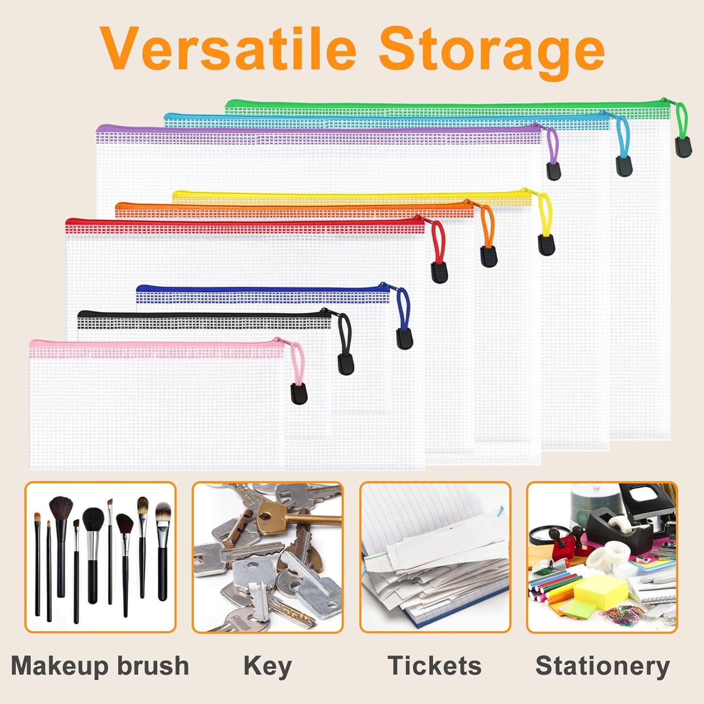 100Pack Mesh Zipper Pouch Bags, Waterproof A4 Letter Size Document Zipper Pouches for Storage, Teacher School, Toys, Puzzle, Office, 10 Colors