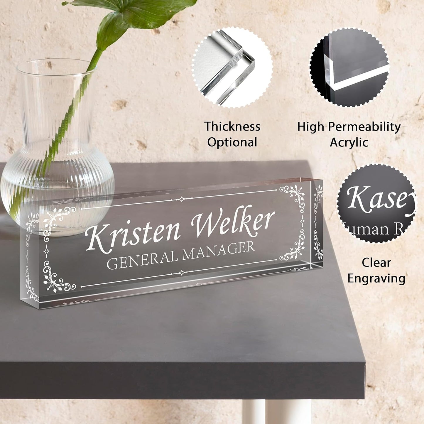 Gowellly Desk Name Plate Personalized - Custom Acrylic Name Plate for Desk - Enterprise Custom Logo/Text nameplates - Employee Appreciation Gifts (engrave-1)