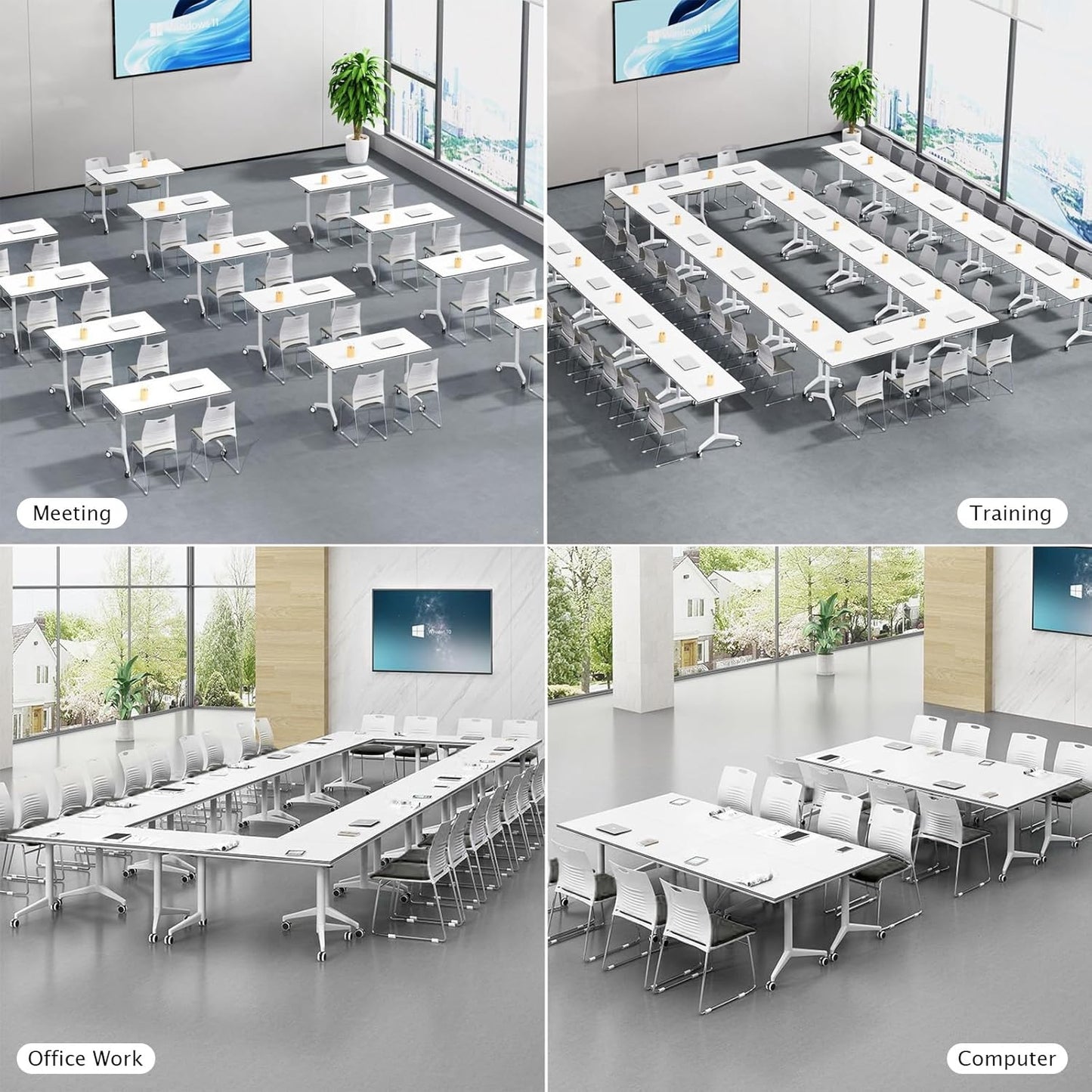 Conference Table Folding Conference Table, Modern Conference Room Table White Meeting Table Flip Top Large Mobile Training Tables, Mobile Training Seminar Tables for Office Classroom (4pack 47.2in)