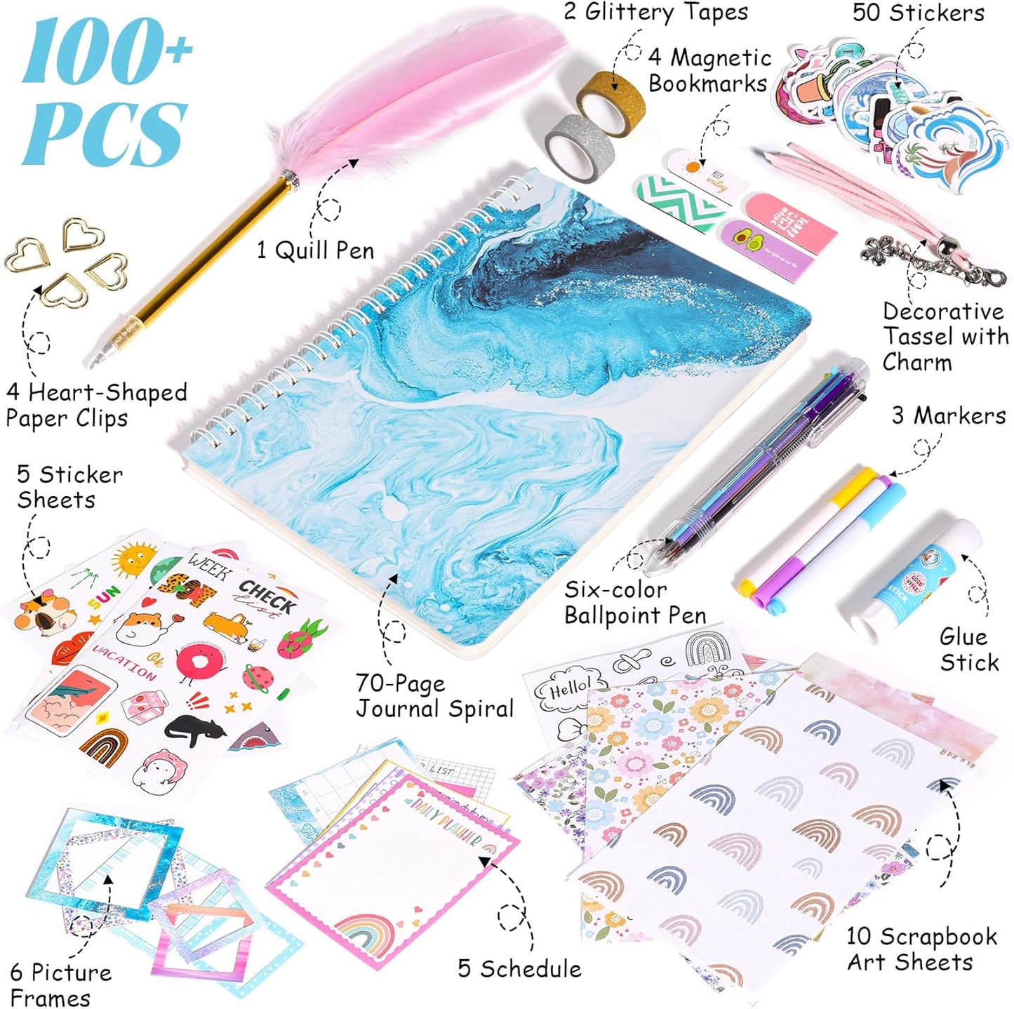 VERTOY DIY Journal Kit for Girls - Ideas Birthday Gifts and Toys Age 8 9 10 11 12 13+ Years Old, Kids Scrapbook Journaling Kit for Writing Diary Supplies Set, Teen Girls Trendy Stuff
