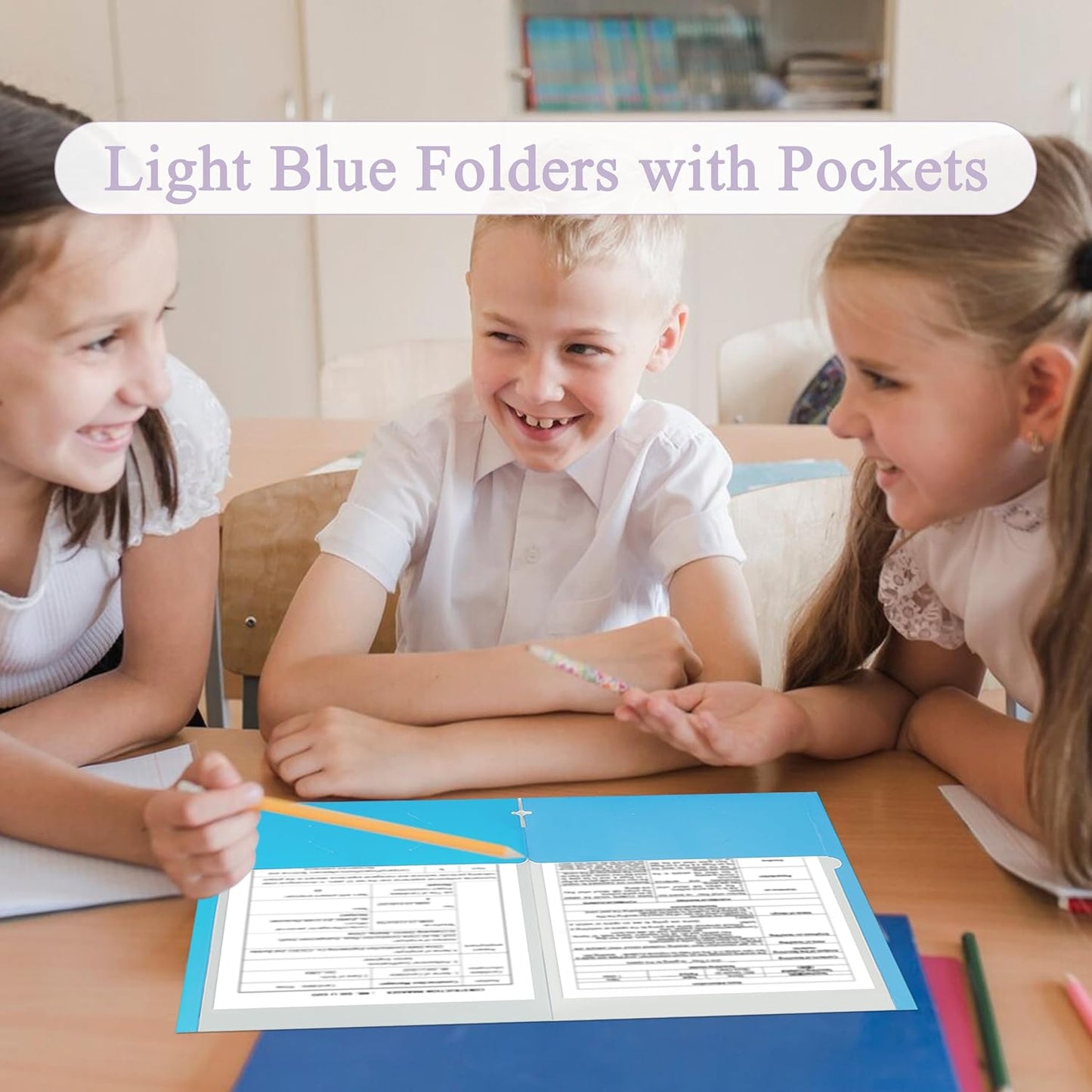 Zzrywuty File Folders with Pockets Letter Size, 25-Pack Paper Folders with Card Slot, Two Pocket Folders for School Students, Businessmen, Home and Office Workers（Light Blue）