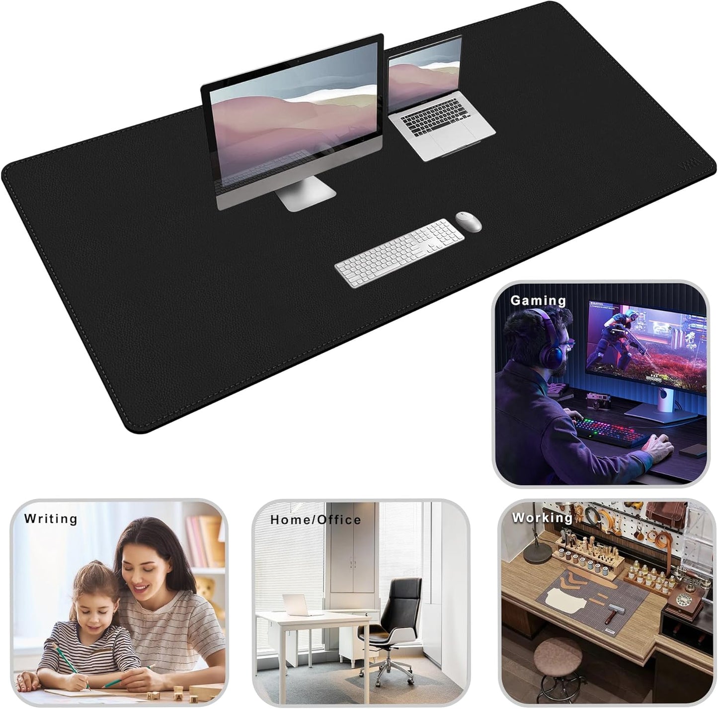 Vyaaa Leather Desk Mat, 63” x 31.5” Leather Desk Pad Protector, Waterproof Extra Large Desk Mat, Large Mouse Pad，Desk Mats on top of Desks for Home or Office (Black)