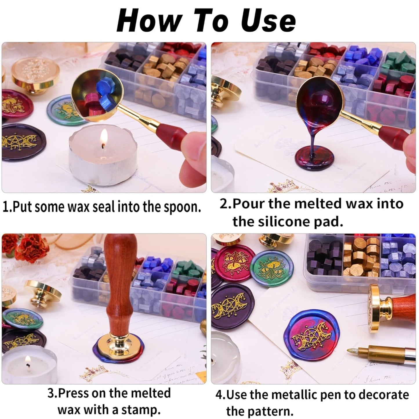SWANGSA Olive Branches Wax Seal Stamp Kit with 200pcs Sealing Wax Beads, Great for Embellishment of Invitations, Wine Packages, Gift Ideas