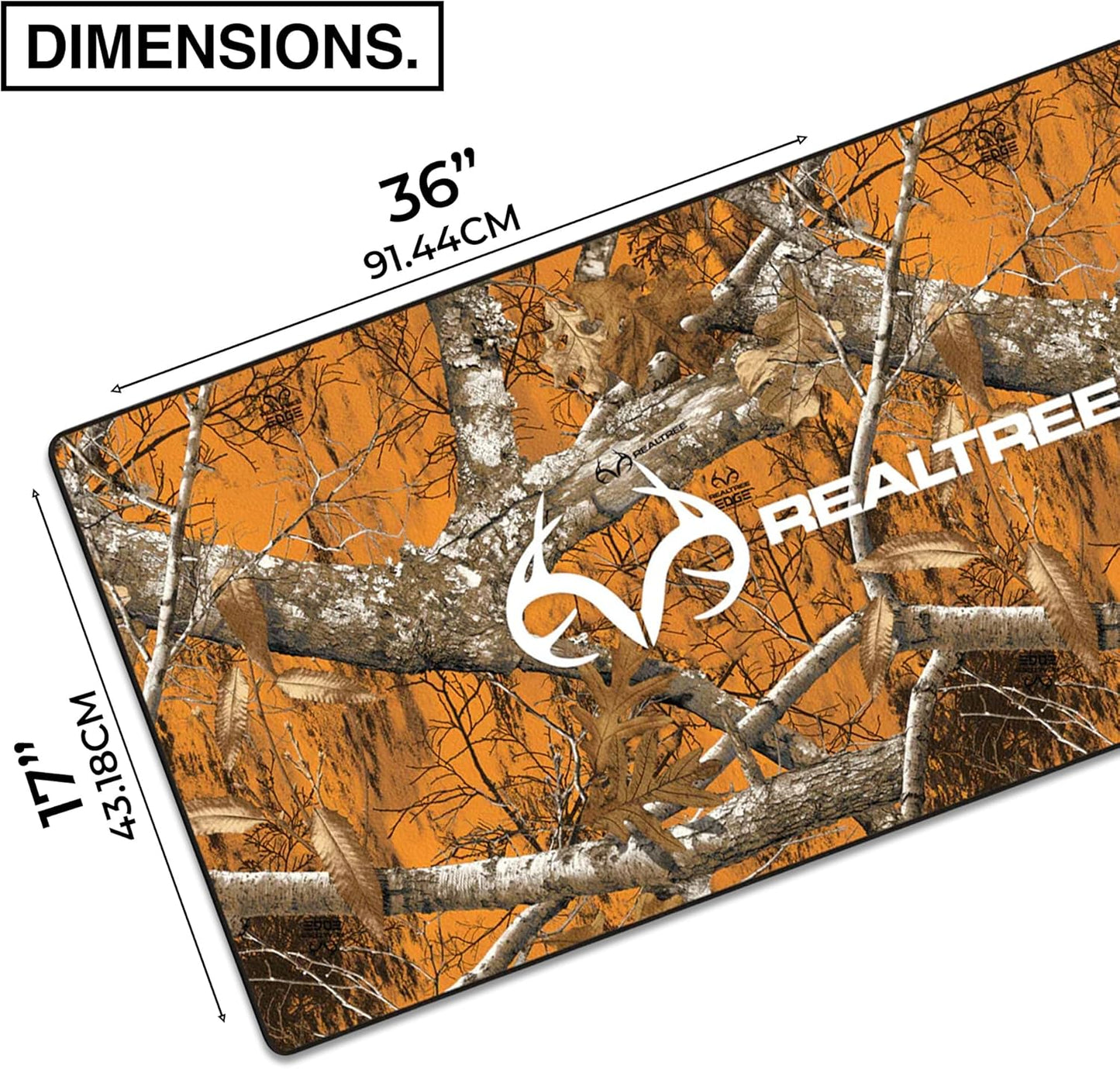 MPCO. Real Tree Large Gaming Desk Pad - 36" x 17" Duraglyde Fabric Edge Orange – with Logo Desk Mats - Non-Slip, Washable, Smooth Glide for Precision Gaming & Work