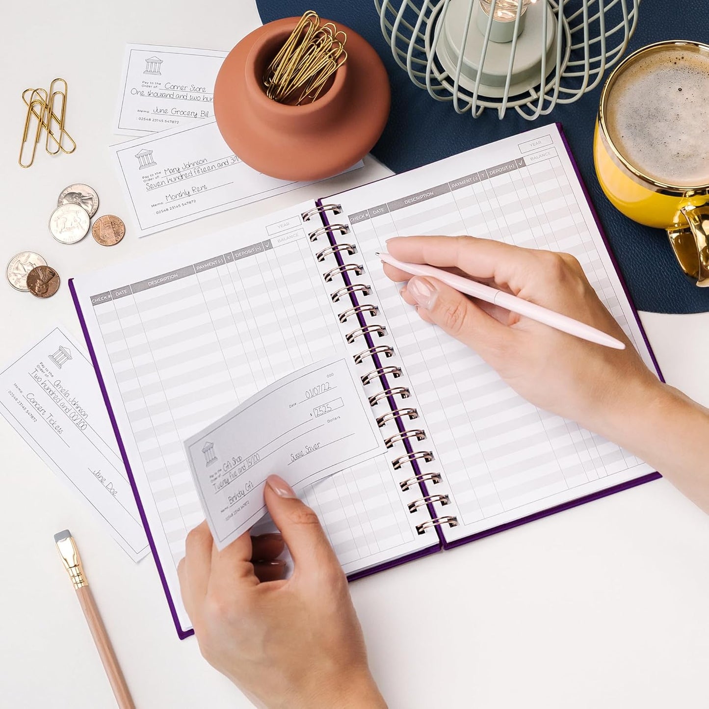 Clever Fox Check Register for Personal Checkbook – Checking Book Register – Checkbook Register – Accounting Ledger Book – 3968 Entry Lines, 6.1" x 8.3", Spiral Binding, Hardcover, Purple