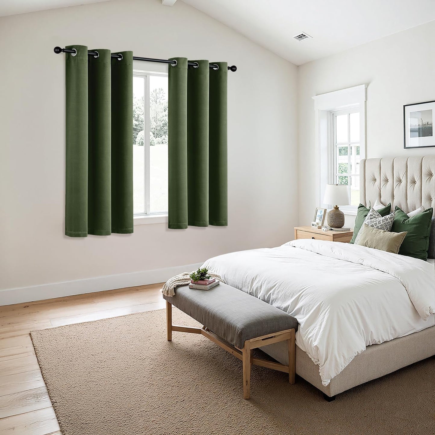 MIULEE Olive Green Blackout Curtains - Thermal Insulated Bedroom Curtains Room Darkening Drapes for Living Room Kitchen Grommet Top Light Blocking Window Treatment, 40 x 45 Inches Long, 2 Panels