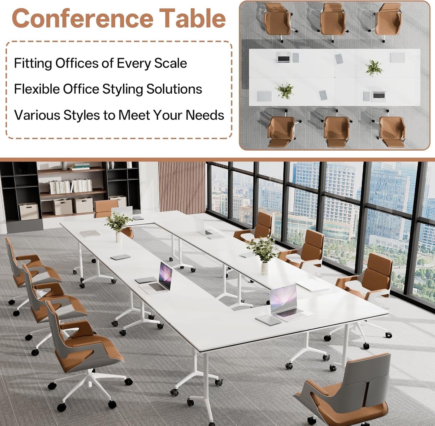 Conference Table, Folding Conference Tables for 2-20 People, Modern Conference Room Table with Wheels, Super Sturdy Large Rectangle Mobile Meeting Seminar Tables for Office (6PCS 55.1in)