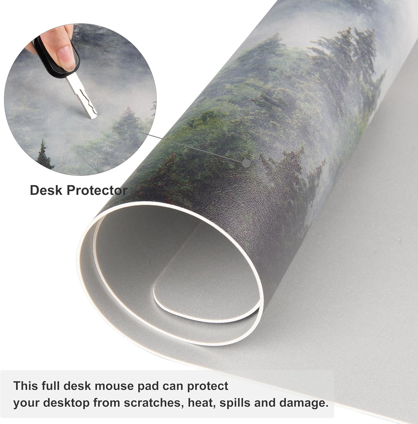 QIYI Large Mouse Pad, Extended Desk Mat for Desktop, PU Leather Waterproof Gaming Mousepad, Computer Desk Accessories Protector Writing Pads for School Office Home 31.5" x 15.7" - Misty Forest