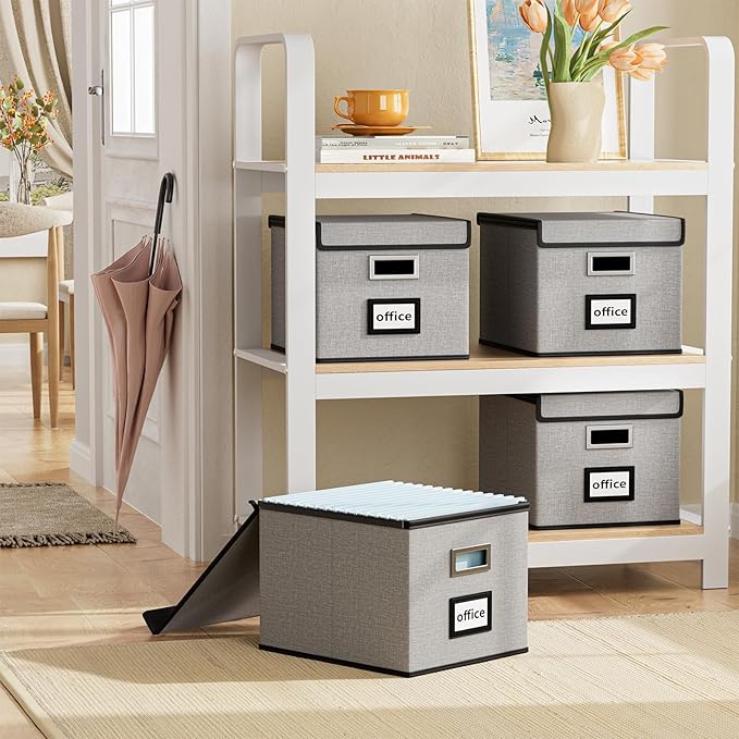 Portable File Organizer Boxes Set of 4, Large Linen Hanging Office Document - Image 2