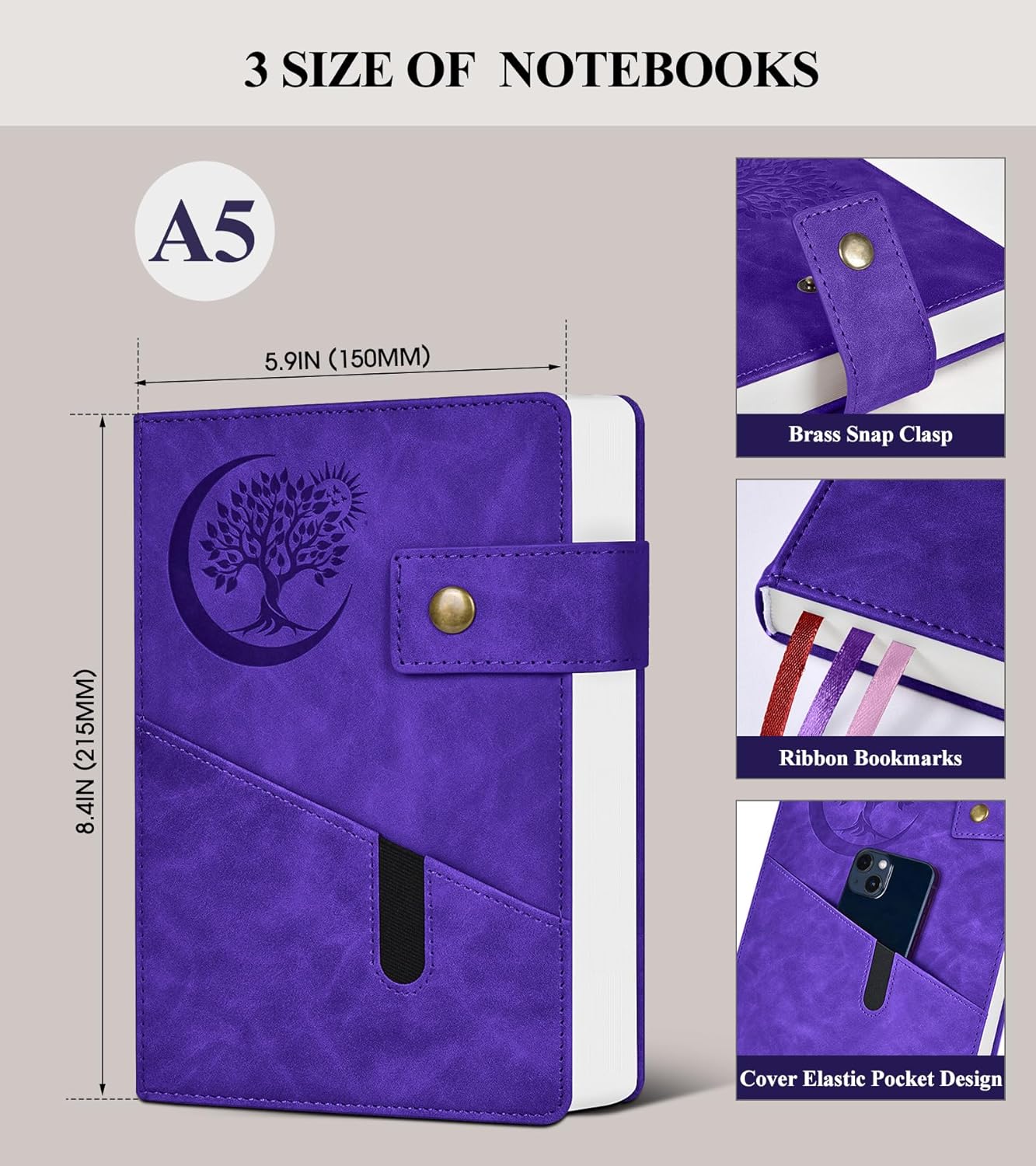 365 Page Thick Lined Journal Notebook for Men Women, A5 Leather Journals for Writing, Hardcover Notebooks for Work, School, Note Taking,Travel, Business,Personal Diary, College Ruled 5.9" x 8.4"