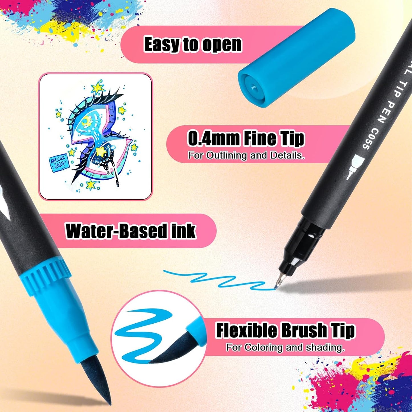 Art Supplier Dual Brush Markers Pens, 110 Artist Coloring Marker Set, Fineliner & Brush Tip Pen with Premium Case for Adults Coloring Books & Kids Journal, Drawing, Doodlin