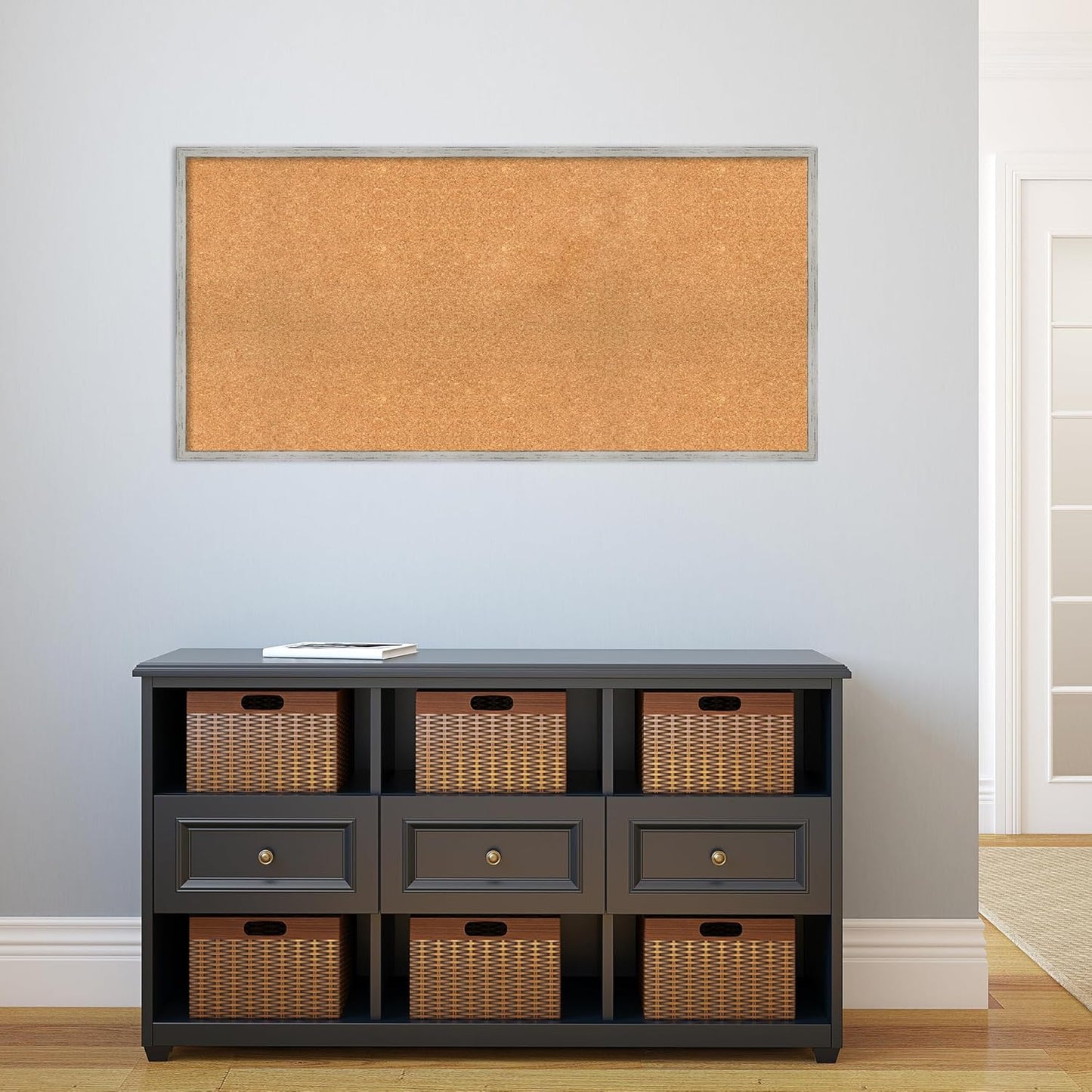 Amanti Art Natural Cork Board for Wall, 23x47 Vision Board with White Frame, Oversize Corkboard Office Decor for Home Organization, Cottage Corkboard Pinboard to Display Items for Home Organization