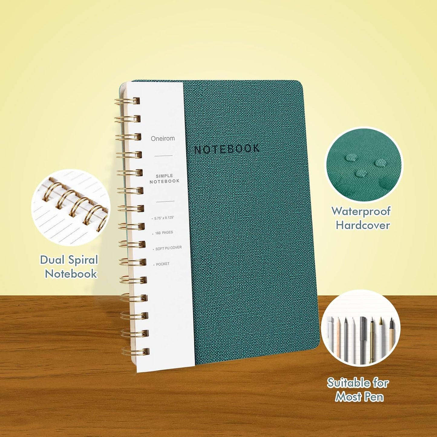 Lined Spiral Notebook College Ruled A5 Journal Book for Note Taking, 160 Pages Writing Journal for Office and Home School Supplies 5.75 x 8.125 inch (Reefblue Green Brown)