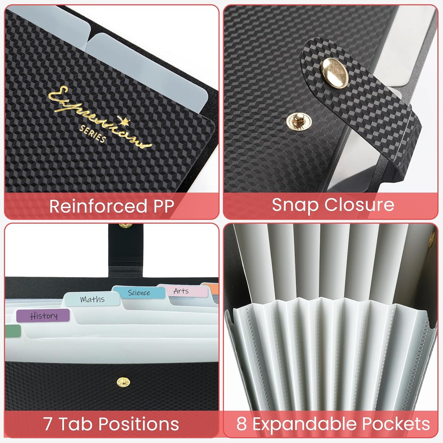 Sooez Accordion File Organizer, 8 Pocket Expanding File Folder with Labels, Letter Size Folders for Documents, Portable Paper Bill Receipt Organizer for Home School Office Supplies, Off White