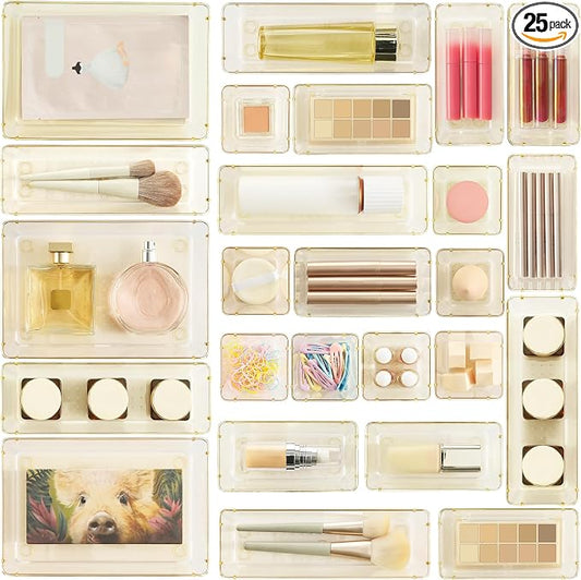 Vtopmart 25 PCS Clear Plastic Drawer Organizers Set, 4-Size Versatile Bathroom by Vtopmart