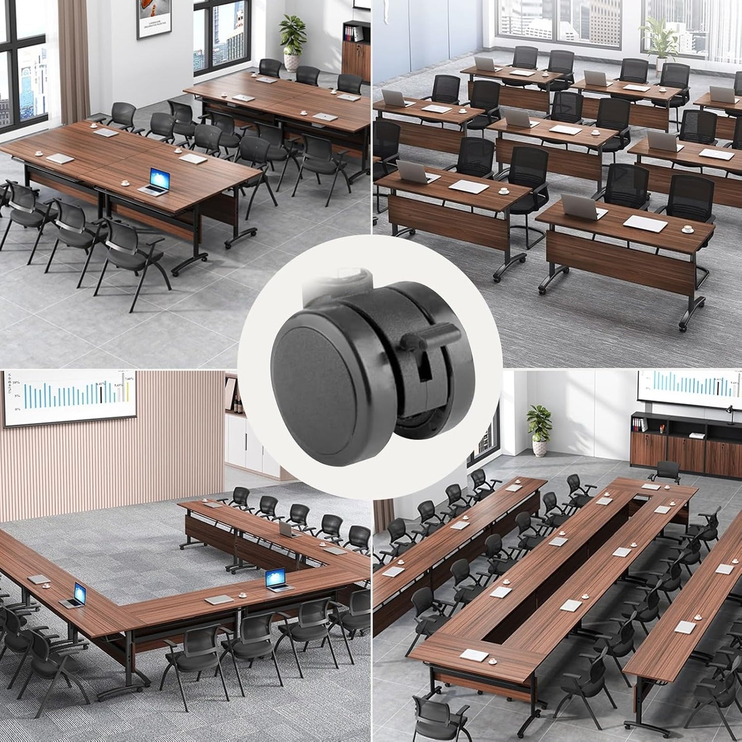 Conference Room Table with Silent Wheels, Mobile Folding Conference Table for 16 Person,Flip Top Office Training Tables with Walnuts Wood Tabletop, for School,Business Meeting Rooms (2 Pack 55in)