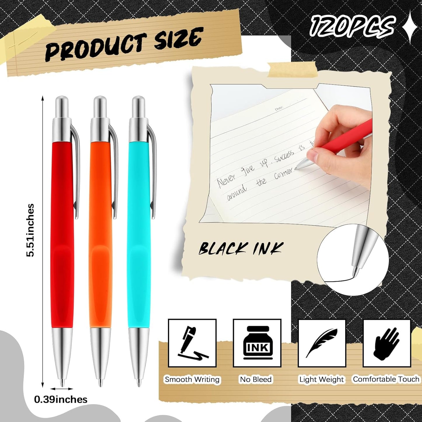 120 Pack Ballpoint Pens Bulk Retractable Gel Ink Pens Back to School Supplies 0.7mm Medium Point Black Ink Smooth Writing for School Office Journal Teacher Student Gifts(Colorful)